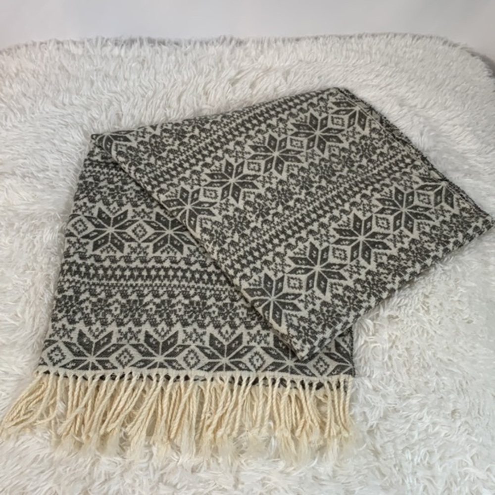 Indigo White & Grey Snowflake Winter Scarf